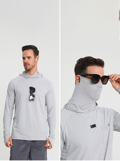 Men's Outdoor Sun Protection Breathable Cool Mask Hooded Sun Protection Long-Sleeved Top