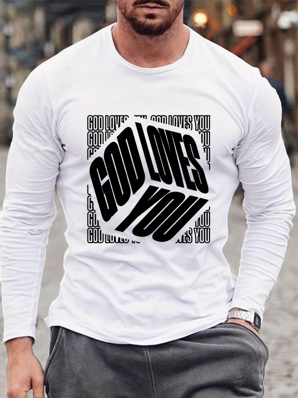 God Loves You Christian Cotton Long Sleeve T-Shirt