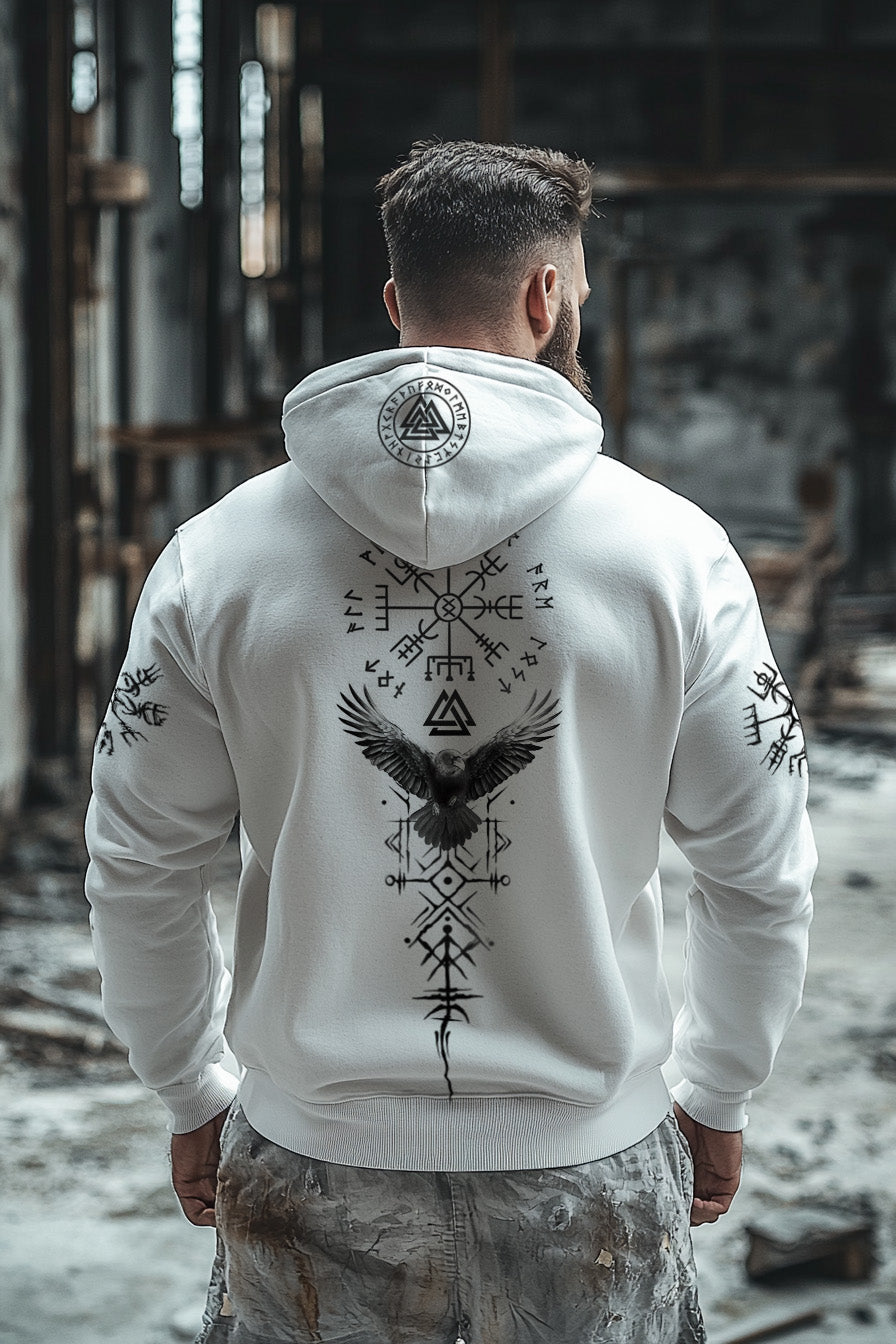 Vikings Raven Printed Totem Vintage Unisex Casual Sports Hoodie