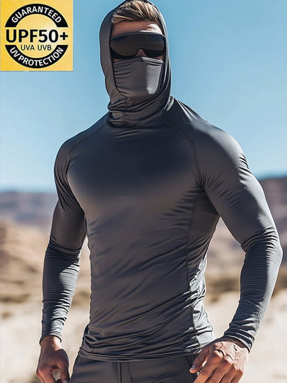 Men's Outdoor Sun Protection Breathable Cool Mask Hooded Sun Protection Long-Sleeved Top