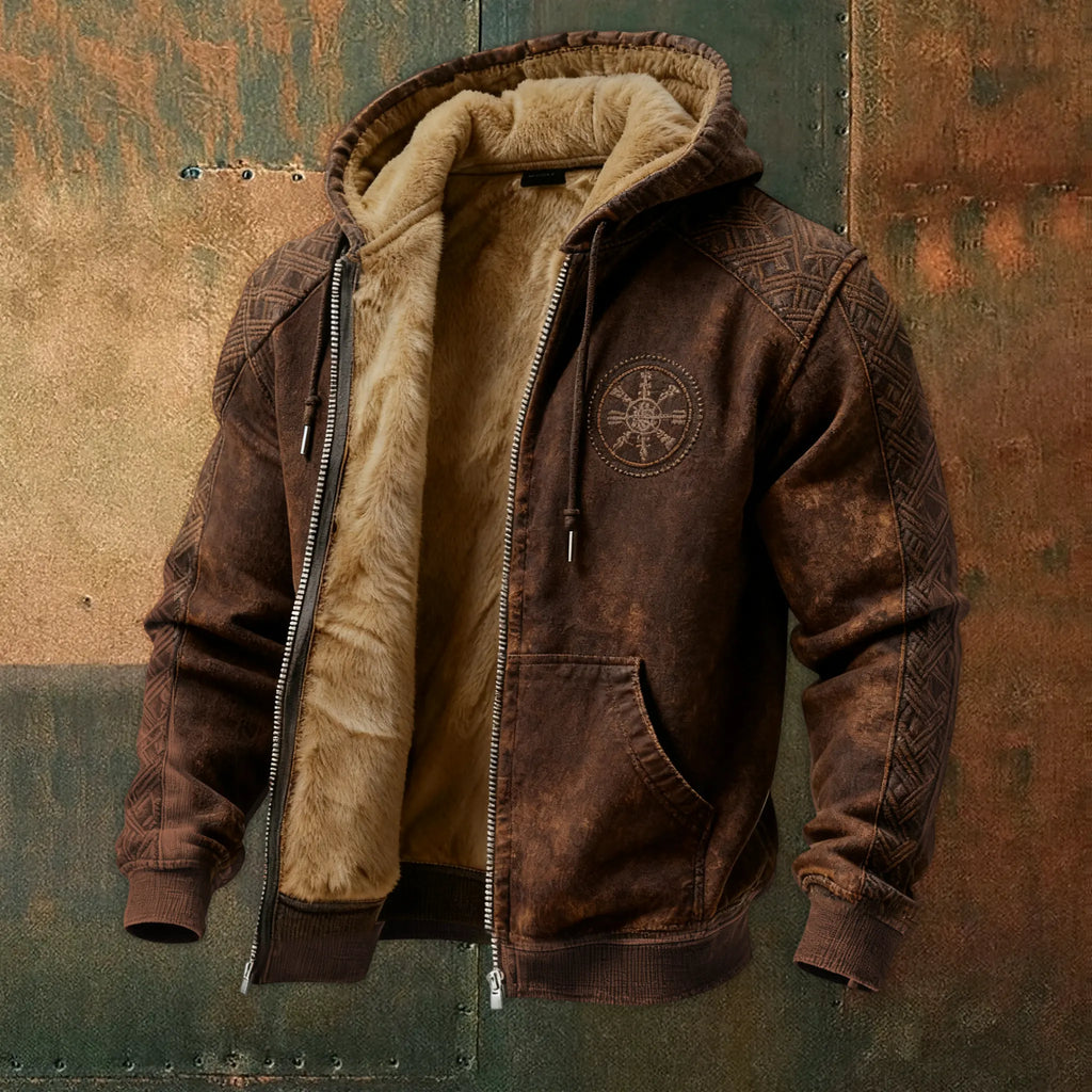 Nordic Viking Style Retro Rune Casual Long-Sleeve Warm Fleece Hoodie