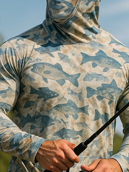 Men's Outdoor Sun Protection Breathable Cool Mask Hooded Sun Protection Long-Sleeved Top
