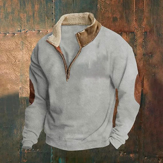 Men's Retro Solid Color Long-sleeve Fleece Collar Sweatshirt