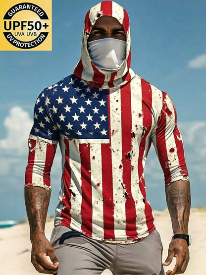 Men's Outdoor Sun Protection Breathable Cool Mask Hooded Sun Protection Long-Sleeved Top