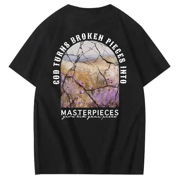 God Turns Broken Pieces Into Masterpieces Christian Pattern Crew Neck T-Shirt