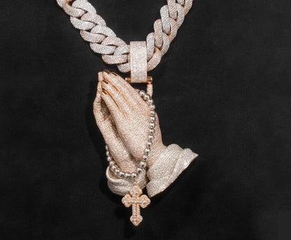 New Moissanite Praying Hands Cross Pendant