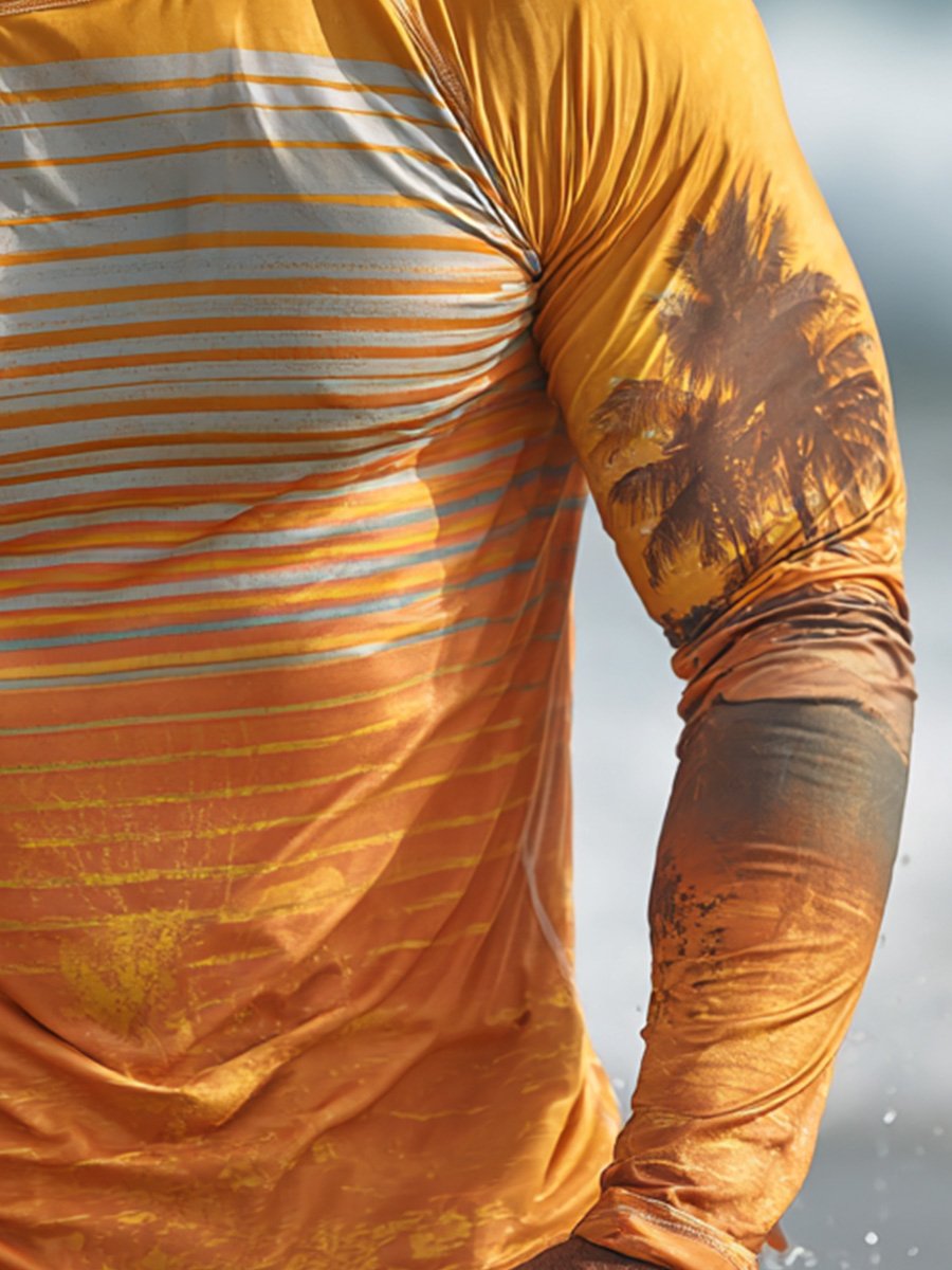 Men's Outdoor Sunscreen Breathable Cool Hooded Printed Surf Long-Sleeve Top