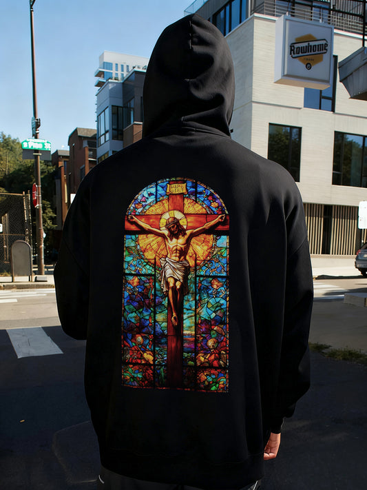 tained Glass Crucifix Printed Men's Hoodie