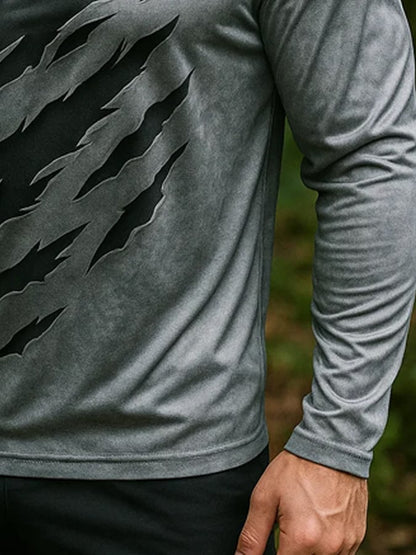 Men's Outdoor Sun Protection Breathable Cool Real 3D Printed Mask Hooded Sun Protection Long-Sleeved Top