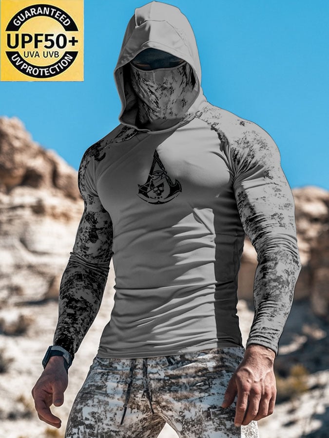 Men's Outdoor Sun Protection Breathable Cool Mask Hooded Sun Protection Long-Sleeved Top