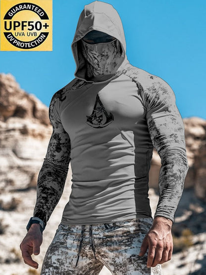 Men's Outdoor Sun Protection Breathable Cool Mask Hooded Sun Protection Long-Sleeved Top