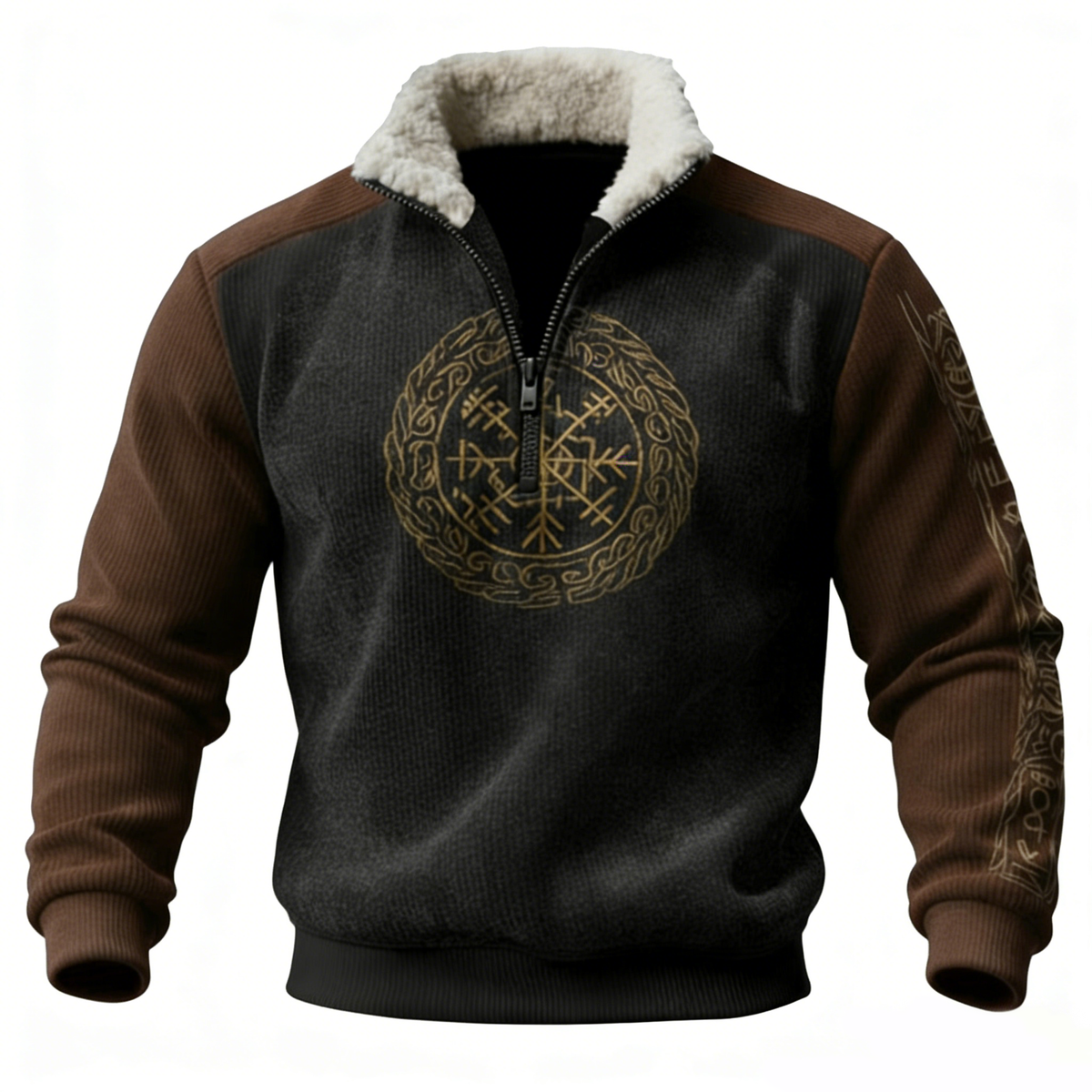 Nordic Viking Style Retro Vegvísir Fleece Collar Casual Long-Sleeve Sweatshirt