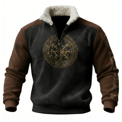 Nordic Viking Style Retro Vegvísir Fleece Collar Casual Long-Sleeve Sweatshirt