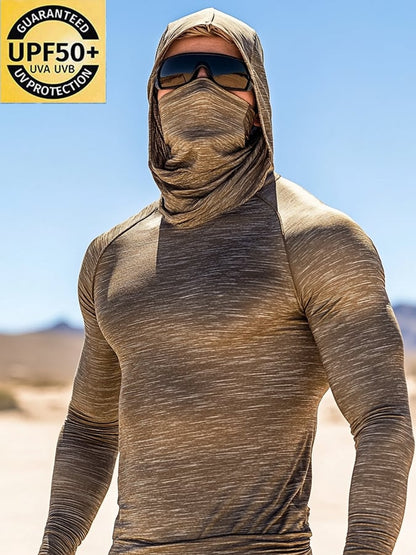 Men's Outdoor Sun Protection Breathable Cool Mask Hooded Sun Protection Long-Sleeved Top