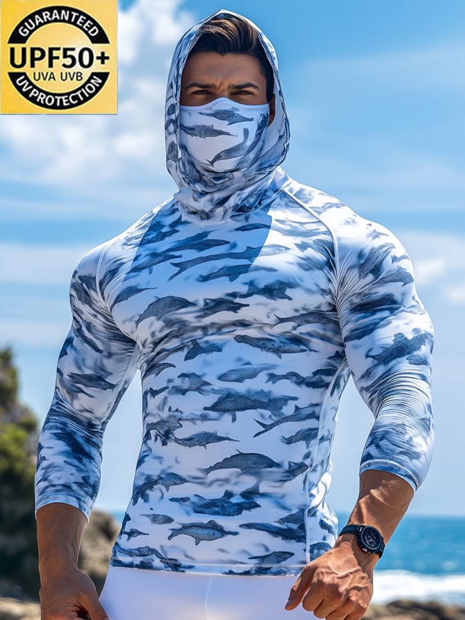 Men's Outdoor Sun Protection Breathable Cool Hooded Sun Protection Long-Sleeved Top
