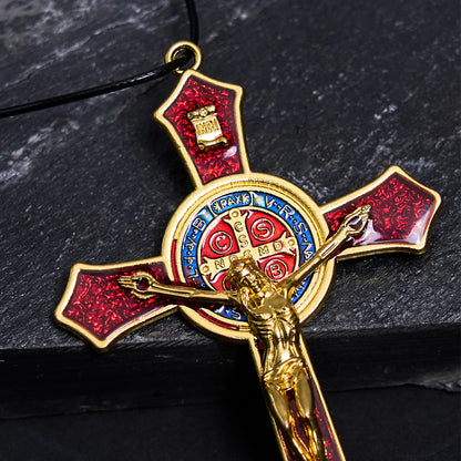 Classic Style RedBlue Crafted Crucifix Big Size Pendant Necklace