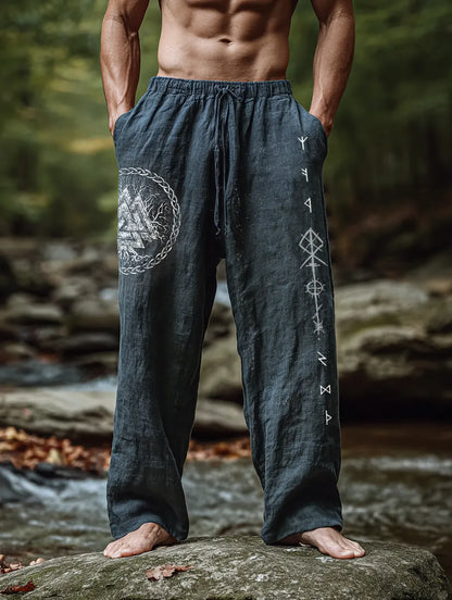 Men's Viking Yggdrasill Rune Tree Of Life Totem Nordic Casual Linen Pants