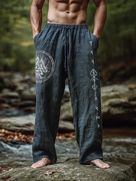 Men's Viking Yggdrasill Rune Tree Of Life Totem Nordic Casual Linen Pants