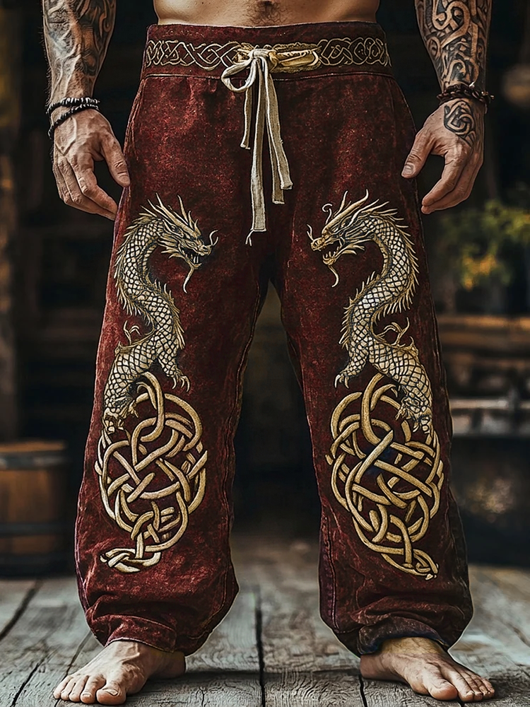 Men's Viking Mythical Art Dragon Graphics Sweatpants