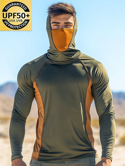 Men's Outdoor Sun Protection Breathable Cool Mask Hooded Sun Protection Long-Sleeved Top