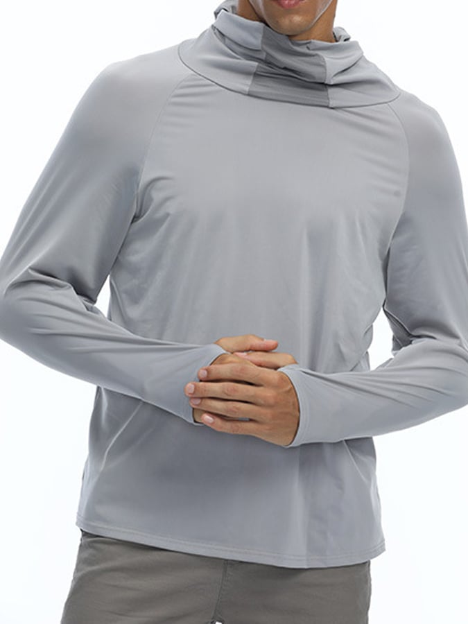 Men's Outdoor Sun Protection Breathable Cool Mask Hooded Sun Protection Long-Sleeved Top