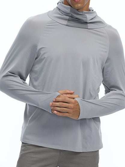 Men's Outdoor Sun Protection Breathable Cool Mask Hooded Sun Protection Long-Sleeved Top