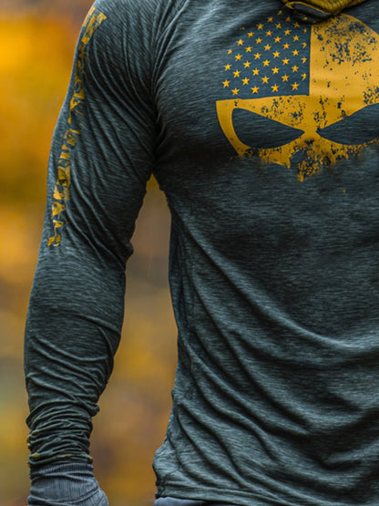 Men's Retro Outdoor Sun Protection Breathable Cooling Mask Hooded Sun Protection Long Sleeve Top