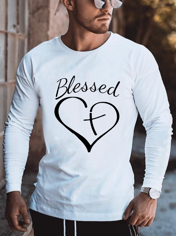 Blessed Cross Heart Print Long Sleeve