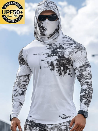 Men's Outdoor Sun Protection Breathable Cool Hooded Sun Protection Long-Sleeved Top