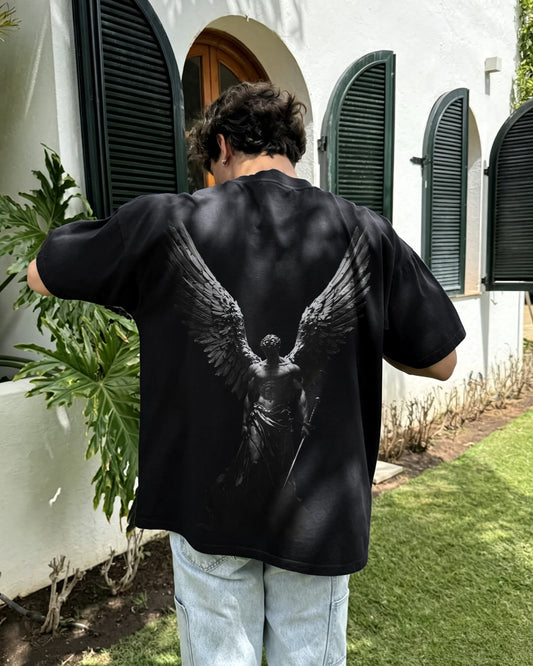 Dark Muscular Winged Angel Minimalist Printed Men's T-shirt