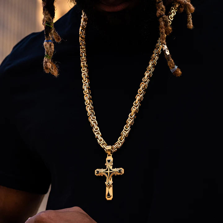 Gold Tribal Cross Necklace
