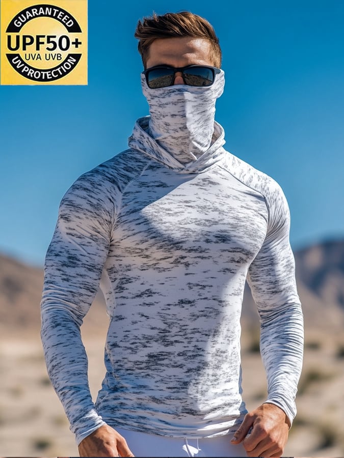 Men's Outdoor Sun Protection Breathable Cool Mask Hooded Sun Protection Long-Sleeved Top