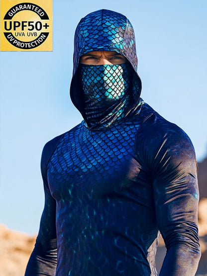 Men's Outdoor Sun Protection Breathable Cool Mask Hooded Sun Protection Long-Sleeved Top