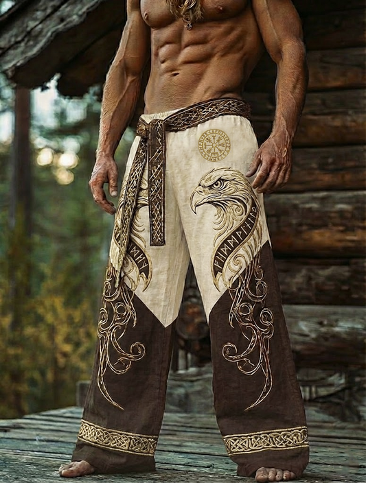 Men's Viking Eagle Runes Two-Tones Celtic Totem Nordic Retro Pants