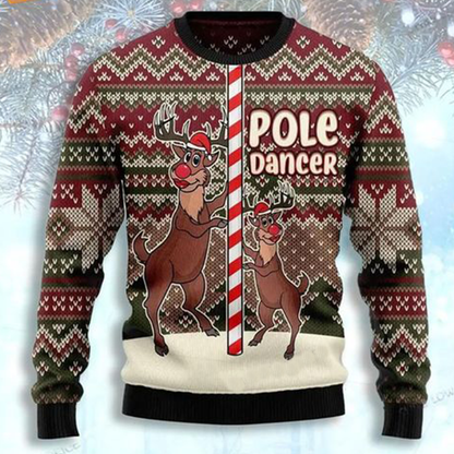 Funny Pole Dancer Reindeer Ugly Christmas Sweater