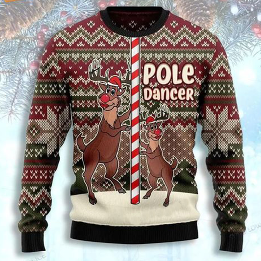 Funny Pole Dancer Reindeer Ugly Christmas Sweater