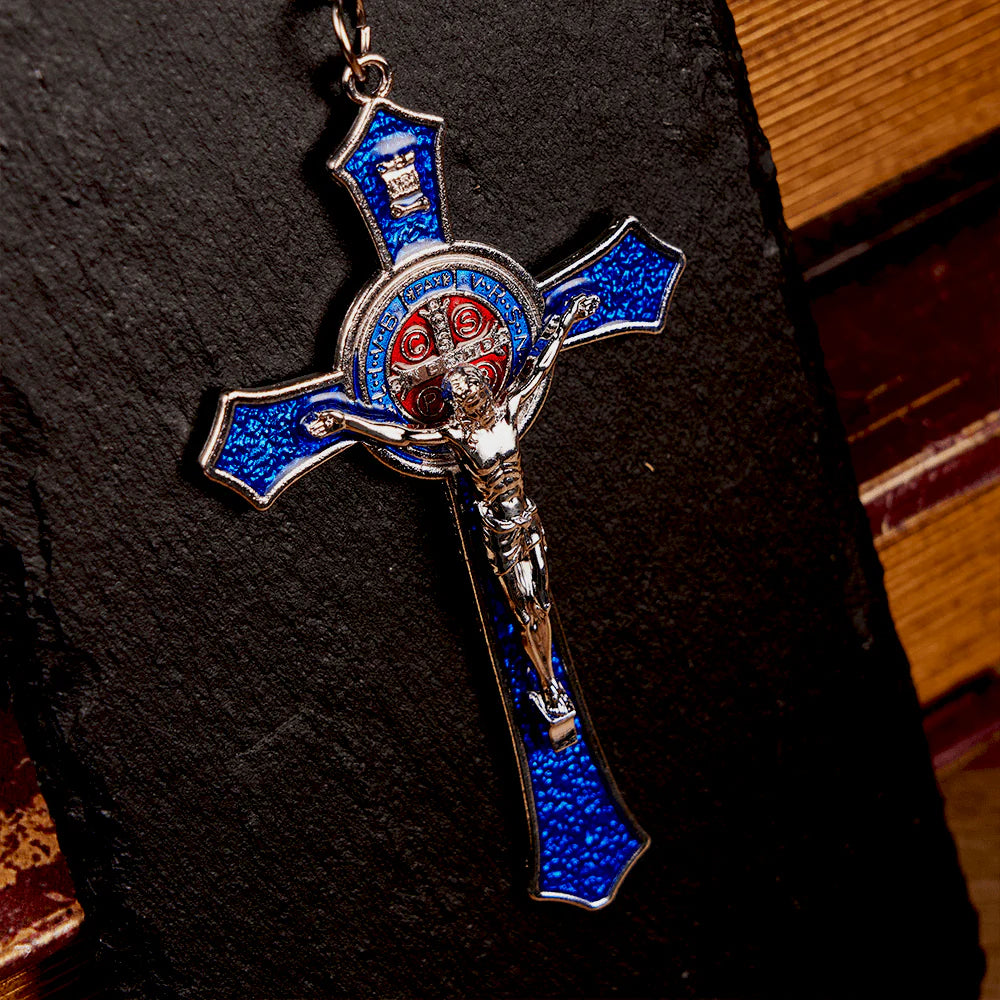 Classic Style RedBlue Crafted Crucifix Big Size Pendant Necklace