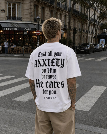 Cast All Your Anxiety On Him Bible Verse Printed Men's T-shirt