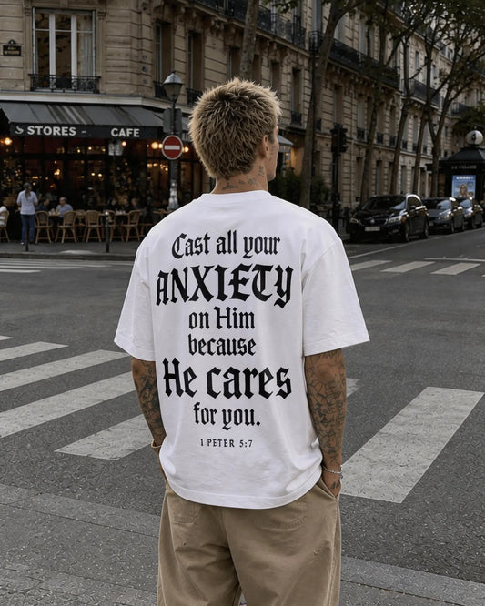 Cast All Your Anxiety On Him Bible Verse Printed Men's T-shirt