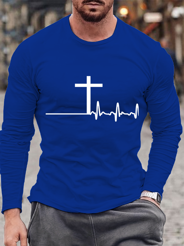 ECG Cross Cotton Crew Neck Long Sleeve T-Shirt