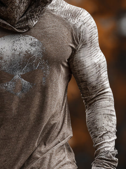 Men's Retro Outdoor Sun Protection Breathable Cooling Mask Hooded Sun Protection Long Sleeve Top