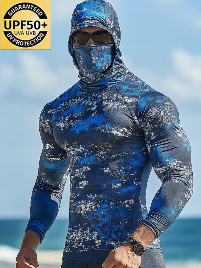 Men's Outdoor Sun Protection Breathable Cool Hooded Sun Protection Long-Sleeved Top