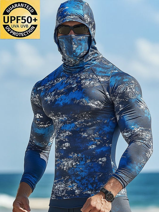 Men's Outdoor Sun Protection Breathable Cool Hooded Sun Protection Long-Sleeved Top