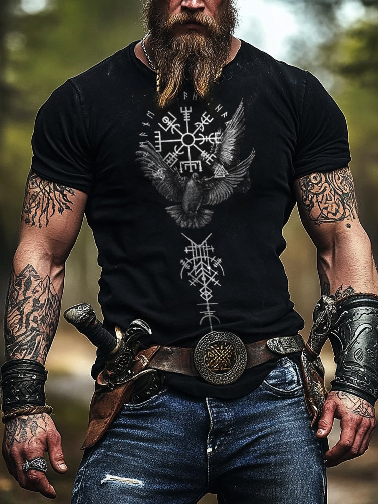 Viking Valhalla Tattoo Design Rune Pattern Print Short Sleeve