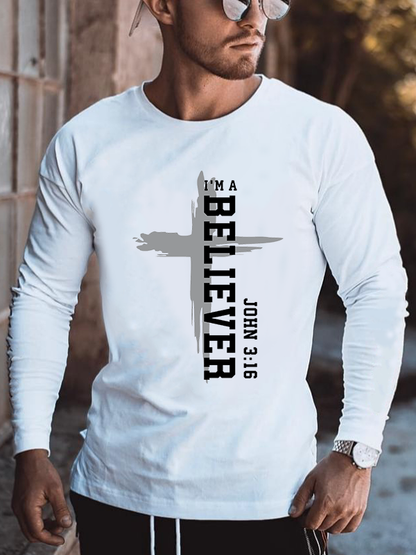 John 3:16 I'm A Believer Cotton Long Sleeve T-Shirt