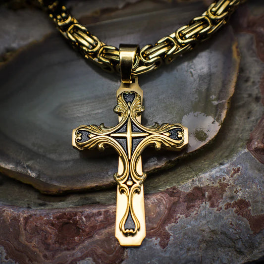 Gold Tribal Cross Necklace