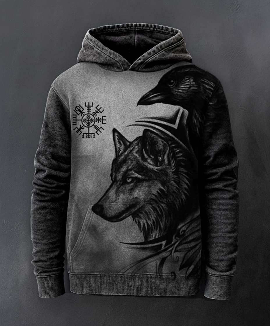 Viking Raven&Wolf Digital 3D Printed Unisex Casual Hoodie