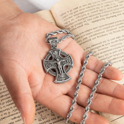 Michael Archangel and Crucifixion Front and Back Engraved 925K Sterling Silver Pendant Necklace