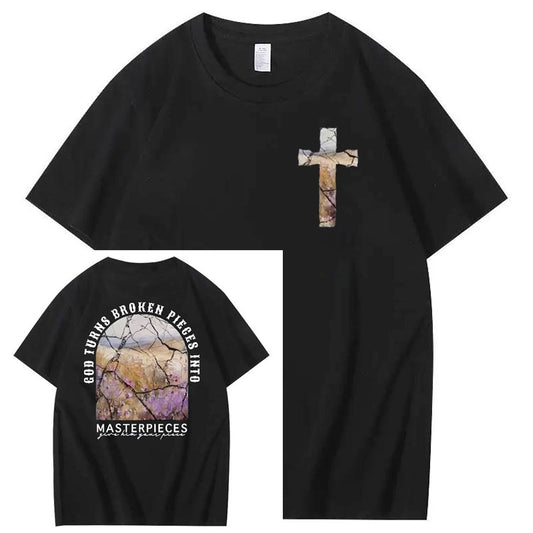God Turns Broken Pieces Into Masterpieces Christian Pattern Crew Neck T-Shirt