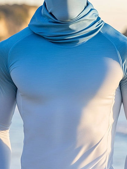 Men's Outdoor Sun Protection Breathable Cool Mask Hooded Sun Protection Long-Sleeved Top
